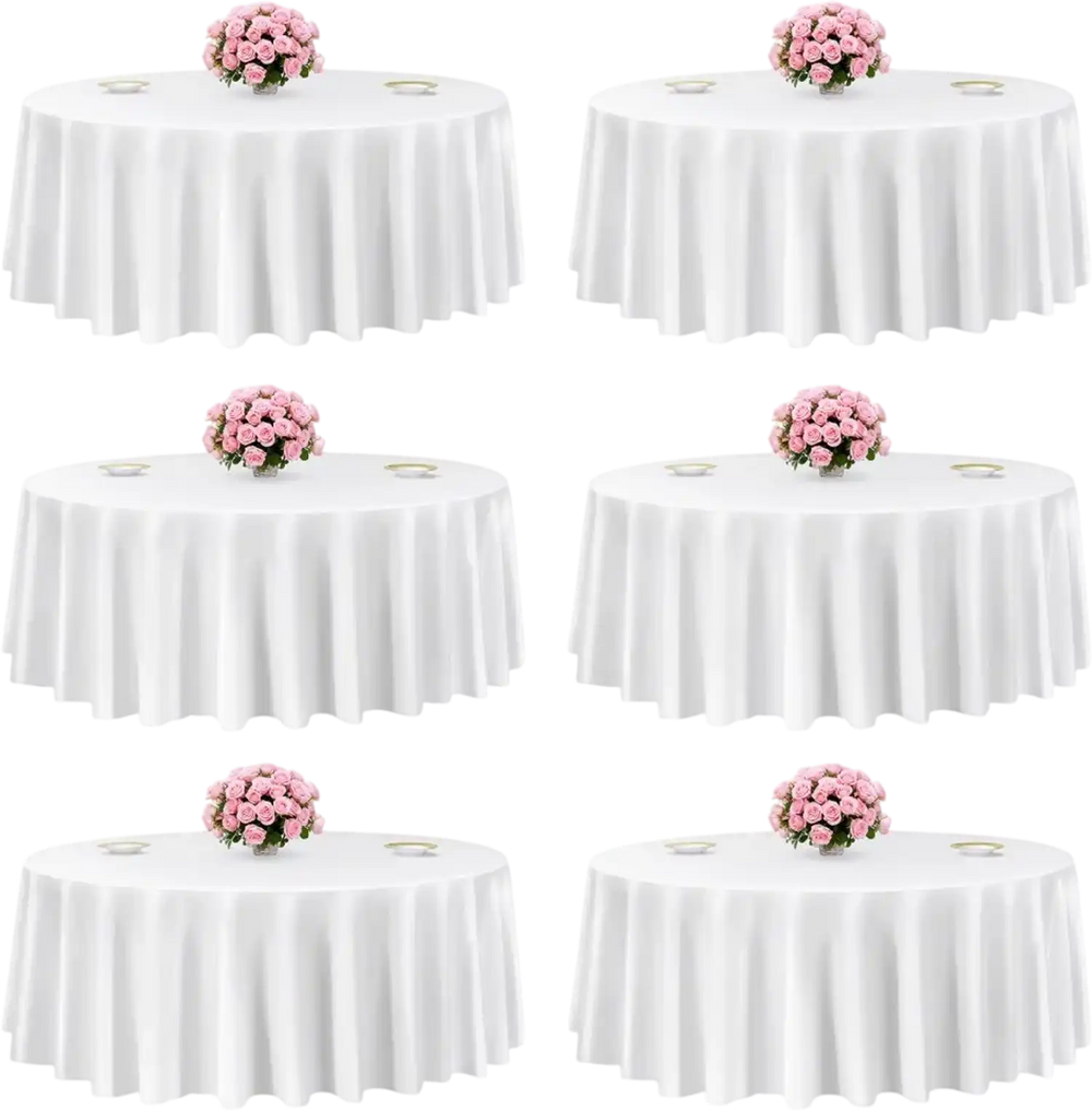 VEVOR White Round Tablecloths 6 Pack, 120 Inches in Diameter, Stain- & Wrinkle- Resistant, Machine Washable Table Clothes, Polyester Fabric Table Covers for Wedding, Party, Banquet, Formal Events
