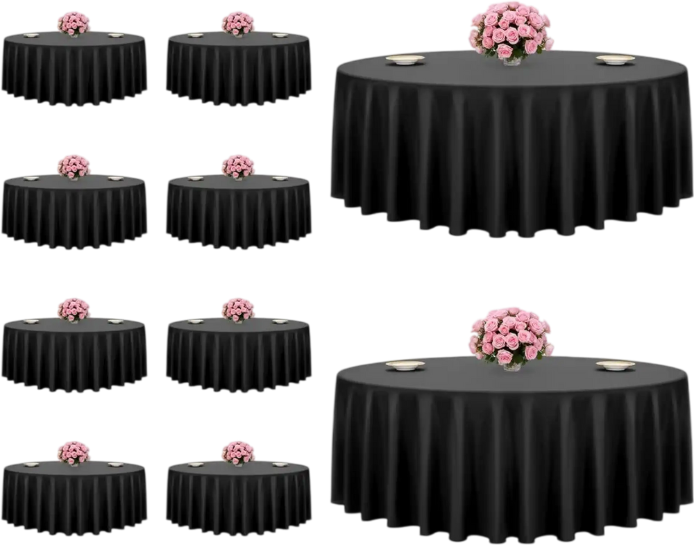VEVOR Black Round Tablecloths 10 Pack, 120 Inches in Diameter, Stain- & Wrinkle- Resistant, Machine Washable Table Clothes, Polyester Fabric Table Covers for Wedding, Party, Banquet, Formal Events
