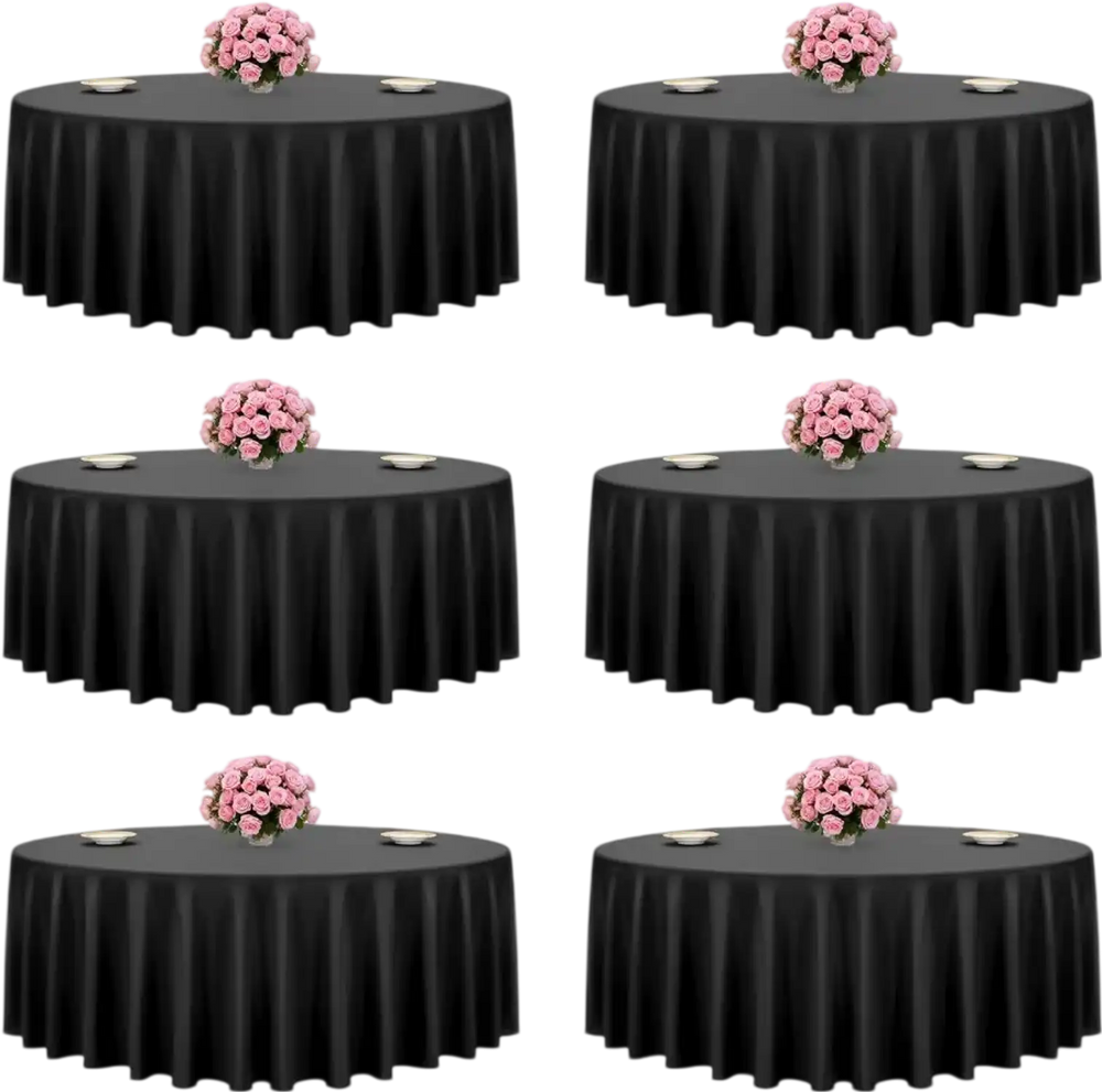 VEVOR Black Round Tablecloths 6 Pack, 120 Inches in Diameter, Stain- & Wrinkle- Resistant, Machine Washable Table Clothes, Polyester Fabric Table Covers for Wedding, Party, Banquet, Formal Events