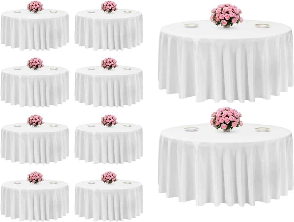 VEVOR White Round Tablecloths 10 Pack, 132 Inches in Diameter, Stain- & Wrinkle- Resistant, Machine Washable Table Clothes, Polyester Fabric Table Covers for Wedding, Party, Banquet, Formal Events