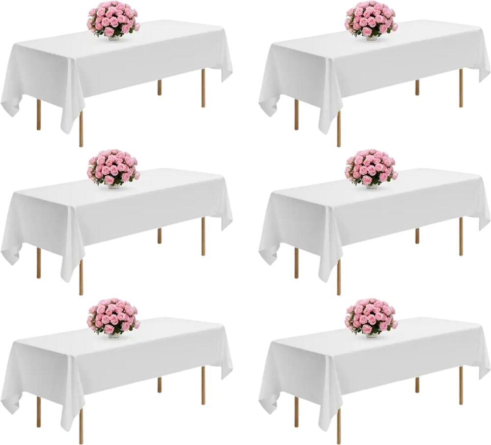 VEVOR White Tablecloths for Rectangle Tables, 6 Pack, 60 x 102 Inches, Reusable and Machine Washable Table Clothes, Wrinkle-Resistant Polyester Fabric Table Covers for Wedding, Party, Banquet