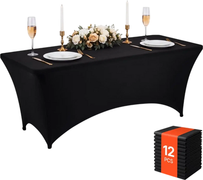 Vevor Tablecloths 6' Rectangular Spandex Fitted Table Covers 12-Pack Black New
