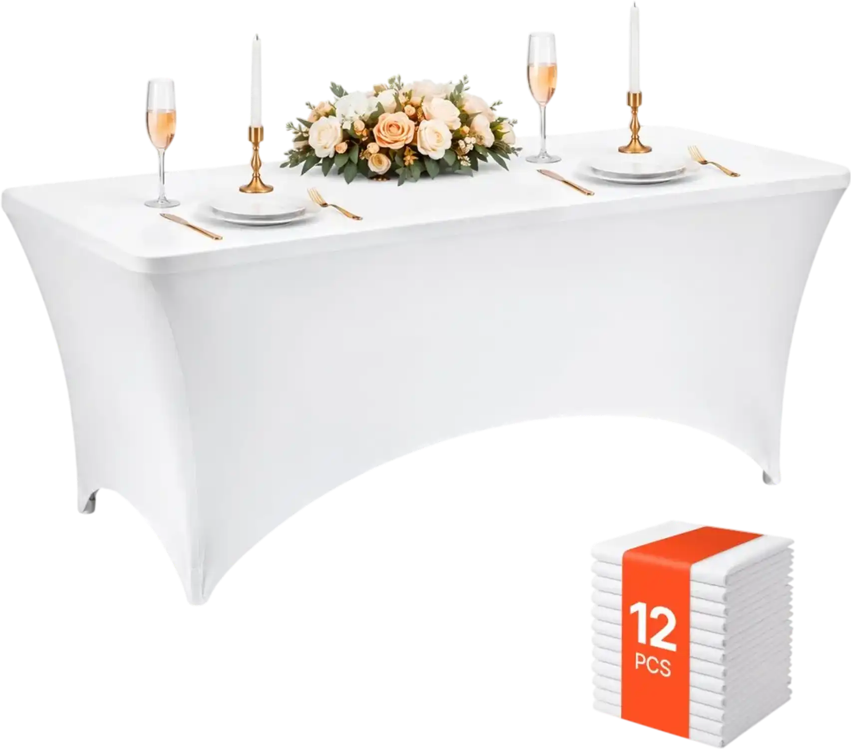 Vevor Tablecloths Rectangular Spandex 6' 12-Pack White Fitted Polyester Covers New