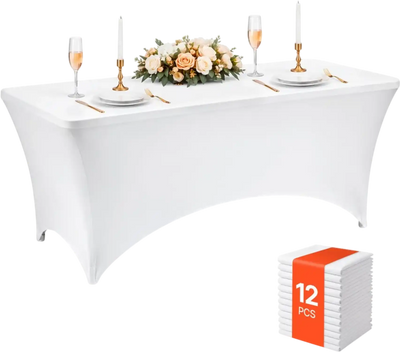 Vevor Tablecloths Rectangular Spandex 6' 12-Pack White Fitted Polyester Covers New