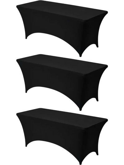 VEVOR 3 Pack Table Cloth for 6FT Rectangular Fitted Events, Wrinkle-Resistant Stretch Black Table Covers, Washable Spandex Tablecloth Protector, for Party, Wedding, Cocktail, Banquet, Festival