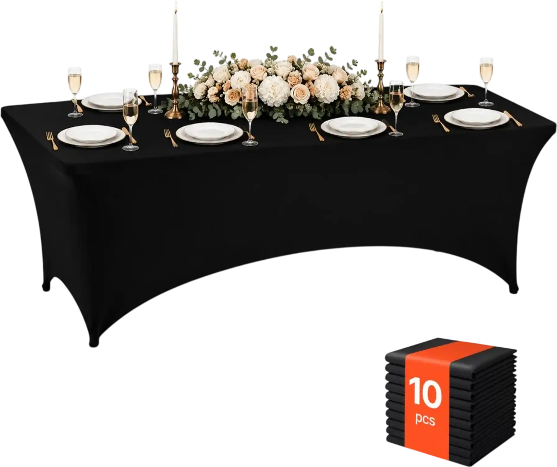 Vevor Tablecloths Rectangular Spandex 8' 10-Pack Black Fitted Table Covers New