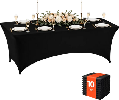 Vevor Tablecloths Rectangular Spandex 8' 10-Pack Black Fitted Table Covers New