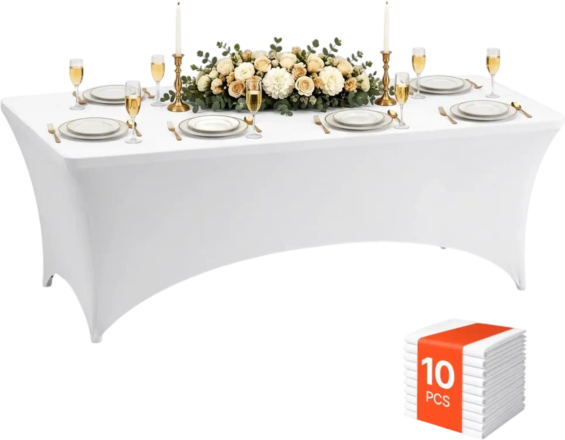 Vevor Tablecloths 8' Rectangular Spandex Fitted Table Covers 10-Pack White New