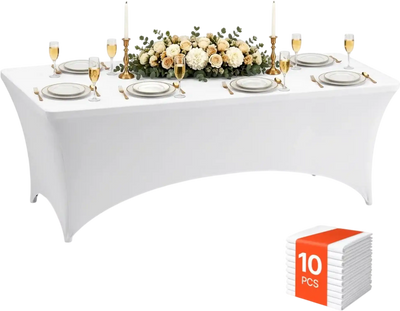 Vevor Tablecloths 8' Rectangular Spandex Fitted Table Covers 10-Pack White New