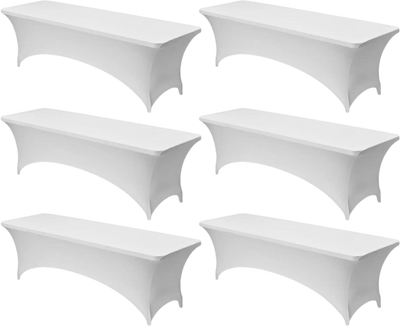 VEVOR 6 Pack Table Cloth for 8FT Rectangular Fitted Events, Wrinkle-Resistant Stretch White Table Covers, Washable Spandex Tablecloth Protector, for Party, Wedding, Cocktail, Banquet, Festival