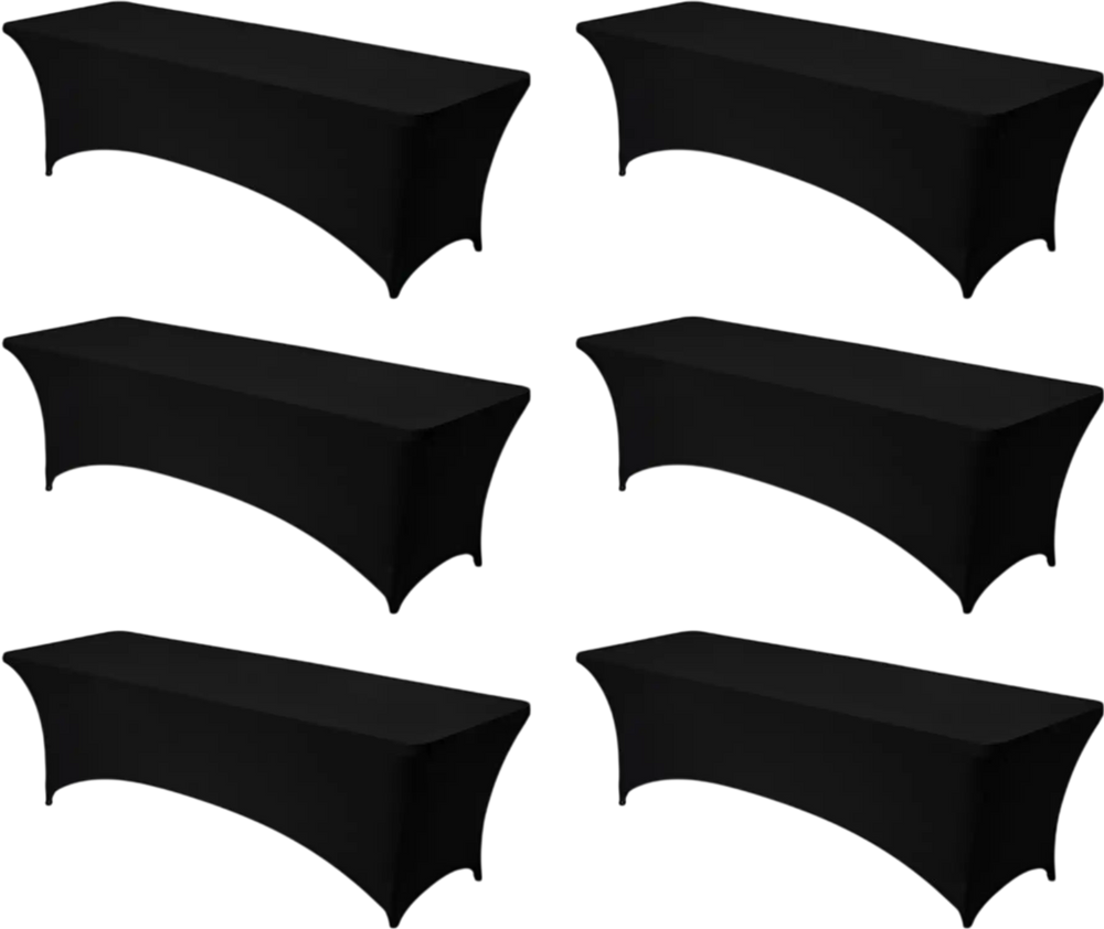 VEVOR 6 Pack Table Cloth for 8FT Rectangular Fitted Events, Wrinkle-Resistant Stretch Black Table Covers, Washable Spandex Tablecloth Protector, for Party, Wedding, Cocktail, Banquet, Festival