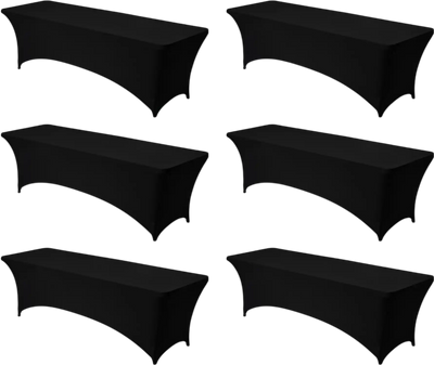VEVOR 6 Pack Table Cloth for 8FT Rectangular Fitted Events, Wrinkle-Resistant Stretch Black Table Covers, Washable Spandex Tablecloth Protector, for Party, Wedding, Cocktail, Banquet, Festival