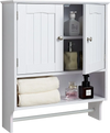 VEVOR Bathroom Wall Cabinet, 2 Doors and Adjustable Shelf, Over the Toilet Storage Medicine Cabinet Wall Mounted, Hanging Organizer with Open Partition and Towel Bar for Laundry Room Kitchen, White