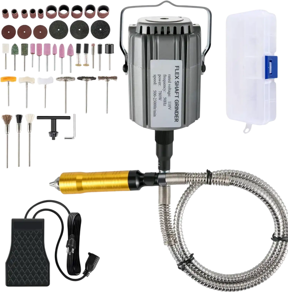 VEVOR Flex Shaft Grinder 780W Rotary Tool 500-23000RPM Rotary Carver with 1/4\" 3-Jaw Chuck & Stepless Speed Foot Pedal Hanging Grinding Machine 42PCS Accessories for Jewelry Polishing Grinding DIY