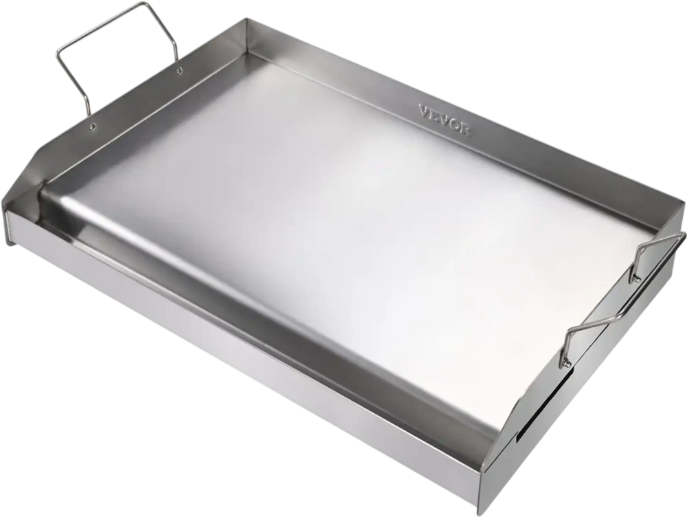 VEVOR Stove Top Griddle, 23.5"x16" Pre-Seasoned Stainless Steel Griddle, Rectangular Double Burner Griddle Pan, Non-Stick Family Pan Cookware with Handles and Oil Groove, for BBQ, Gas Grills, Silver