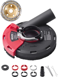 VEVOR Grinding Dust Shroud for Angle Grinder, Universal 4-5 in, Surface Grinder Dust Shroud with 6 Clamping Washers & 5 in Diamond Grinding Cup Wheel, Connect to Vacuum Cleaner, for Wood Concrete Wall