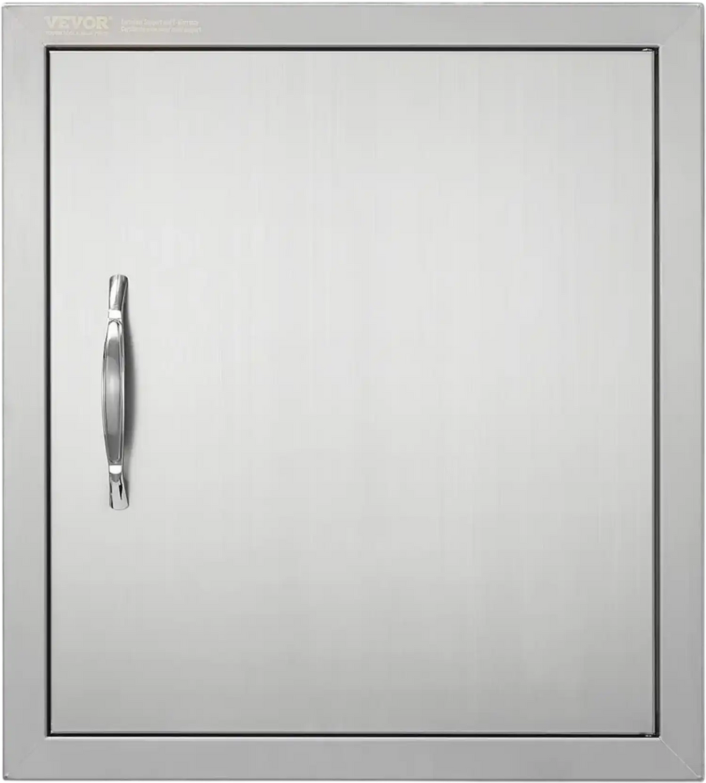 VEVOR BBQ Access Door, 18W x 20H Inch Single Outdoor Kitchen Door, Stainless Steel Flush Mount Door, Wall Vertical Door with Handle and Hook, for BBQ Island, Grilling Station, Outside Cabinet