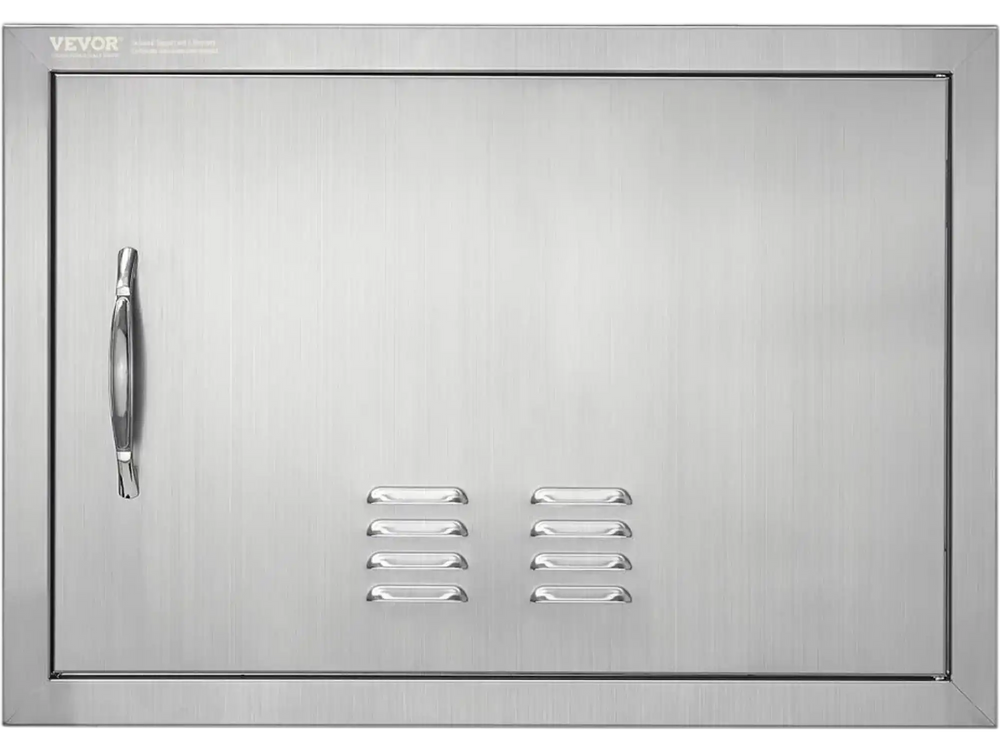 VEVOR BBQ Access Door, 24W x 17H Inch Single Outdoor Kitchen Door, Stainless Steel Flush Mount Door, Wall Vertical Door with Handle and vents, for BBQ Island, Grilling Station, Outside Cabinet