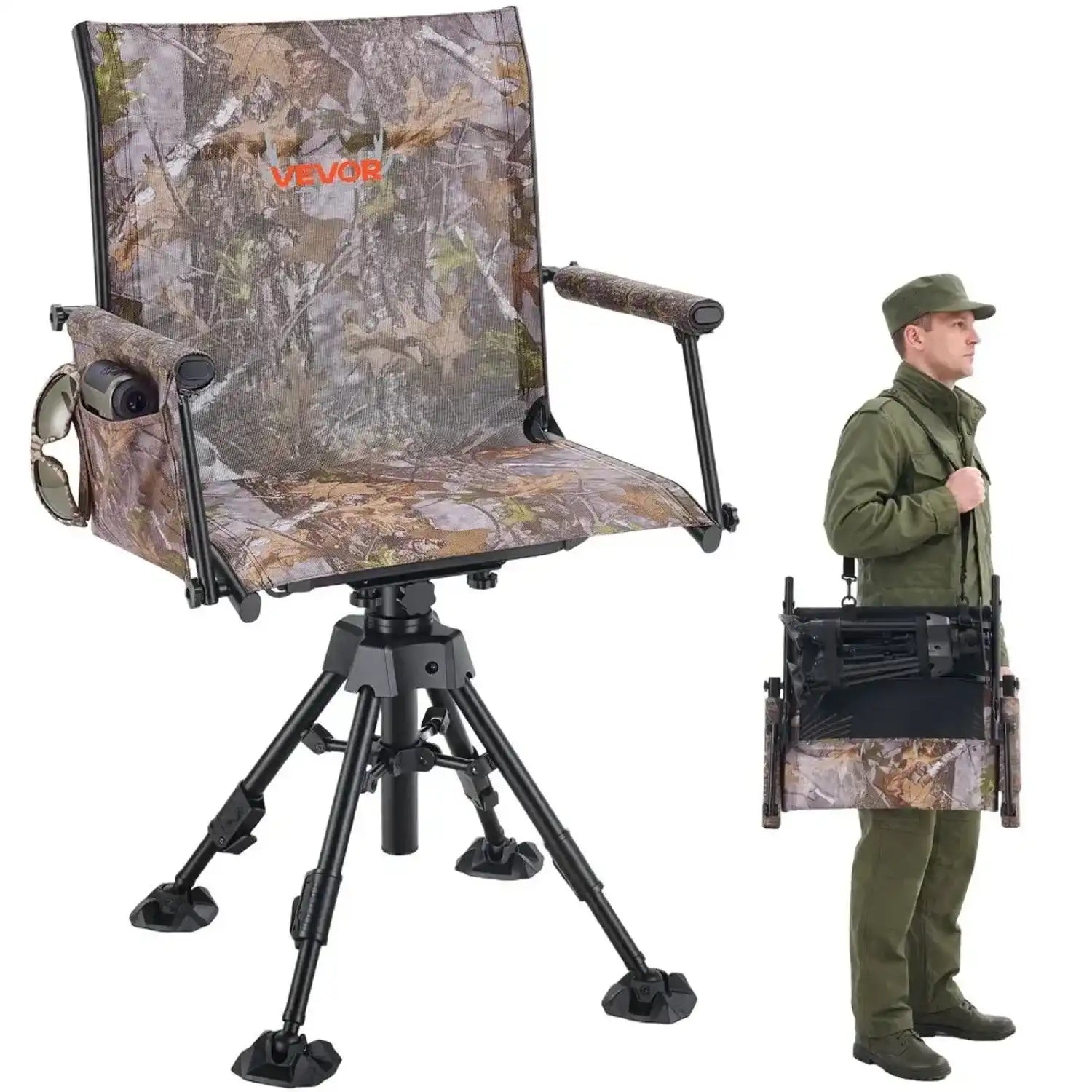 Vevor Hunting Chair 360° Silent Swivel Blind Chair with Adjustable Legs New