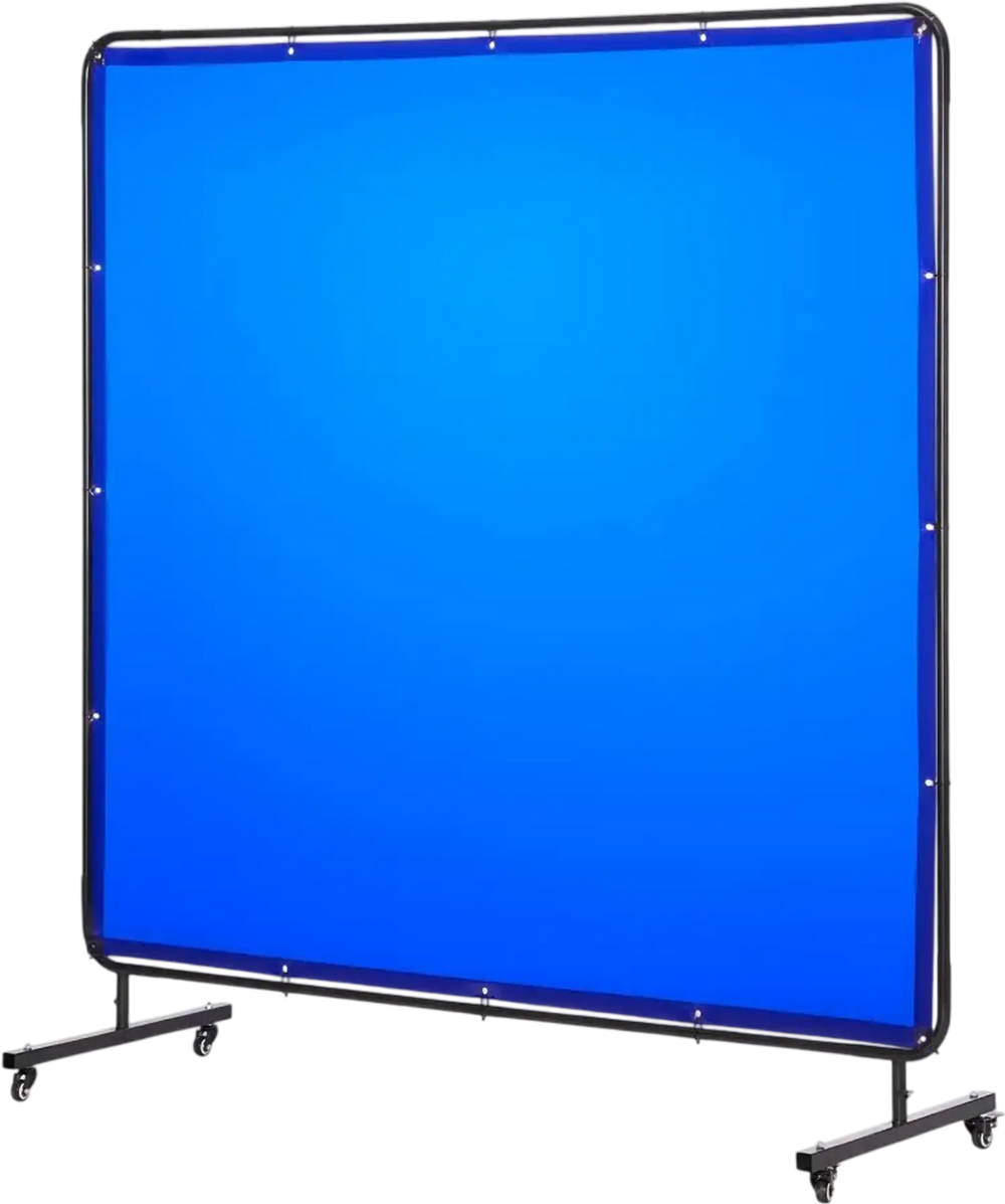 VEVOR Welding Screen with Frame, 6 x 6 FT Welding Curtain Screen, Flame-Resistant Vinyl Safety Protection Screens with Lockable Swivel Wheels & 6-Level UV Protection for Workshop/Industrial Use, Blue