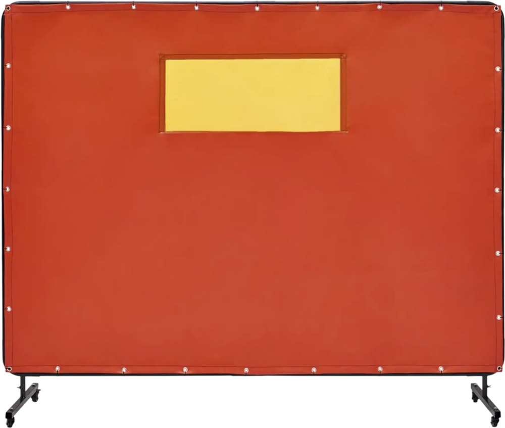 VEVOR Welding Screen with Frame, 6' x 8' Welding Curtain Screens, Flame-Resistant Vinyl Welding Protection Screen with 4 Swivel Wheels (2 Lockable) & Transparent Window for Workshop/Industrial, Red