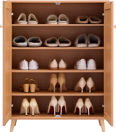 VEVOR Rattan Shoe Cabinet, 5 Tiers Shoe Storage Organizer with 2 Doors and Adjustable Shelves, 40.35