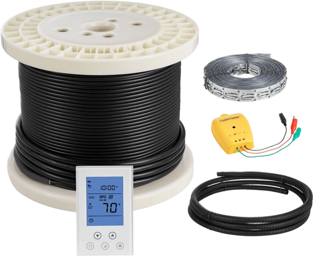 VEVOR 100 sqft Underfloor Heating Cable Kit, 120V Electric Radiant Heated Floor System, with Smart Control Thermostat & Alarm, Easy Installation for Tile, Stone, Vinyl, Home Improvement