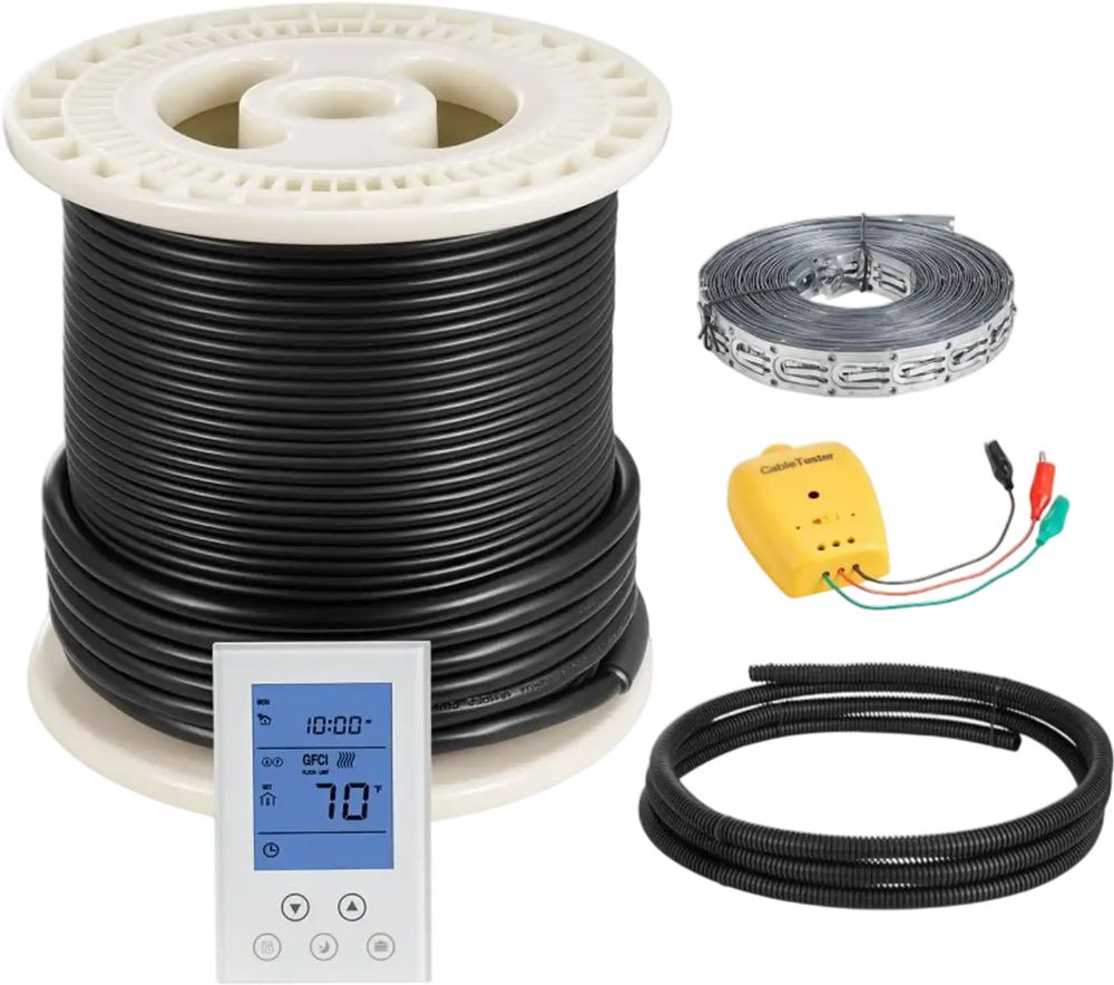 VEVOR 50 sqft Underfloor Heating Cable Kit, 120V Electric Radiant Heated Floor System, with Smart Control Thermostat & Alarm, Easy Installation for Tile, Stone, Vinyl, Home Improvement