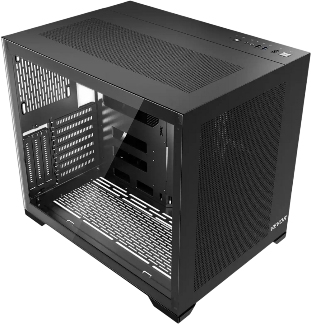 VEVOR Mid-Tower PC Case, Dual Chamber, Gaming Computer Case with Tempered Glass Panels, Magnetic Dust Filter, Cable Management, for GPU up to 410 mm in Length, Compatible with ATX/M-ATX/ITX, No Fan
