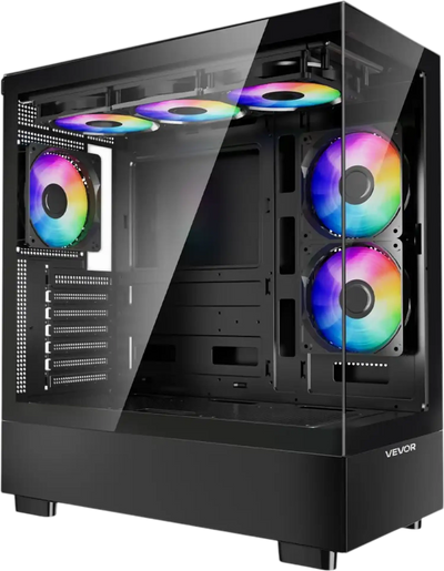 Vevor Computer Case Mid-Tower PC Gaming Case with Tempered Glass Panel and 6 x 120 mm PWM ARGB Fans New