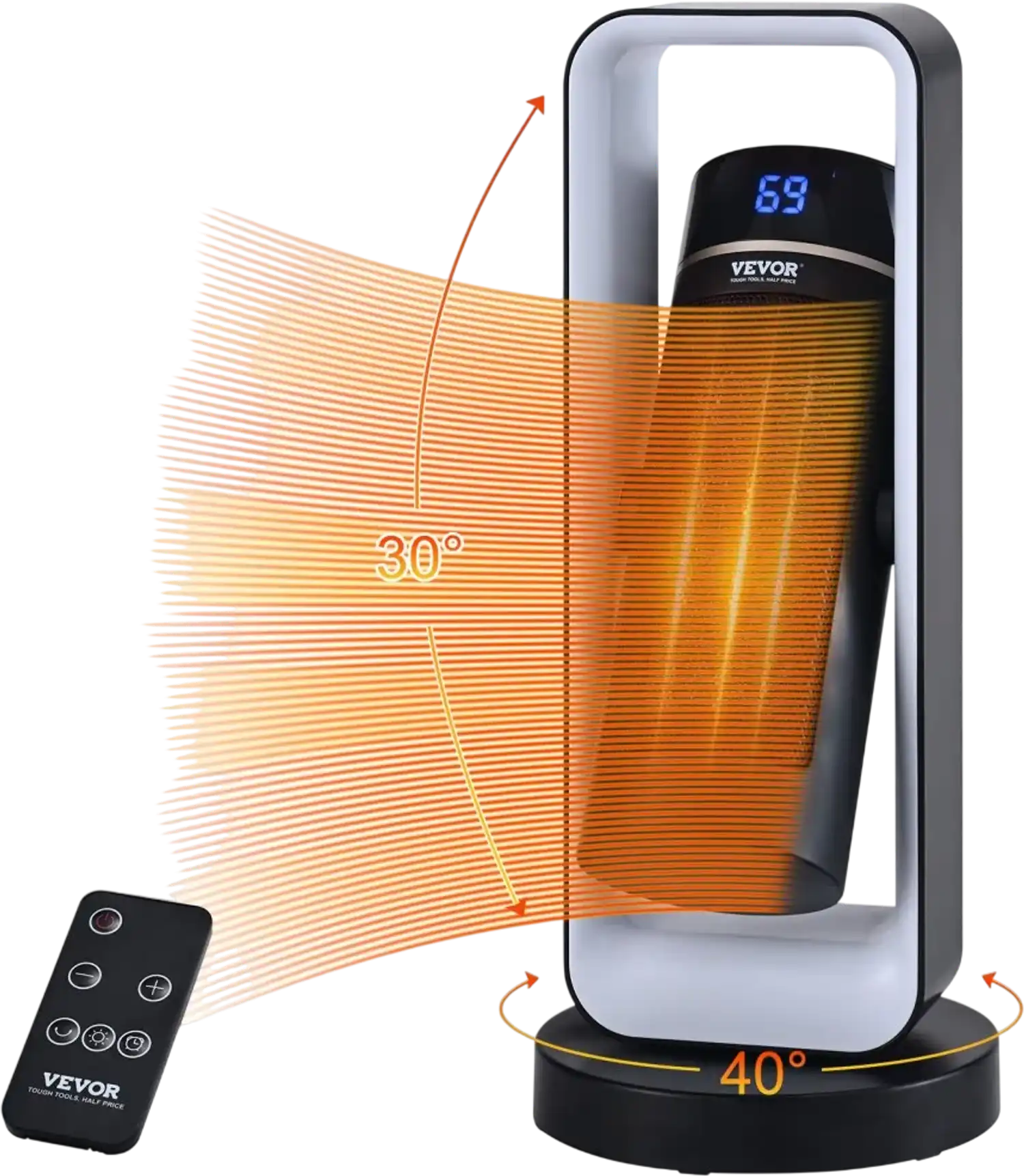 Vevor Space Heater Quiet Ceramic Fan with Thermostat Remote Control 20