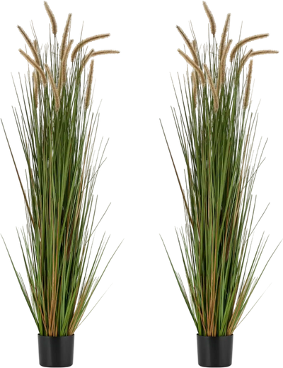 VEVOR Artificial Grass Plant, 2 Pack 59 inch Horsetail Reed Grass in Pot, Premium PVC Faux Fake Greenery Shrubs Plant for Indoor Outdoor House Home Garden Office Room Décor, Housewarming, Green