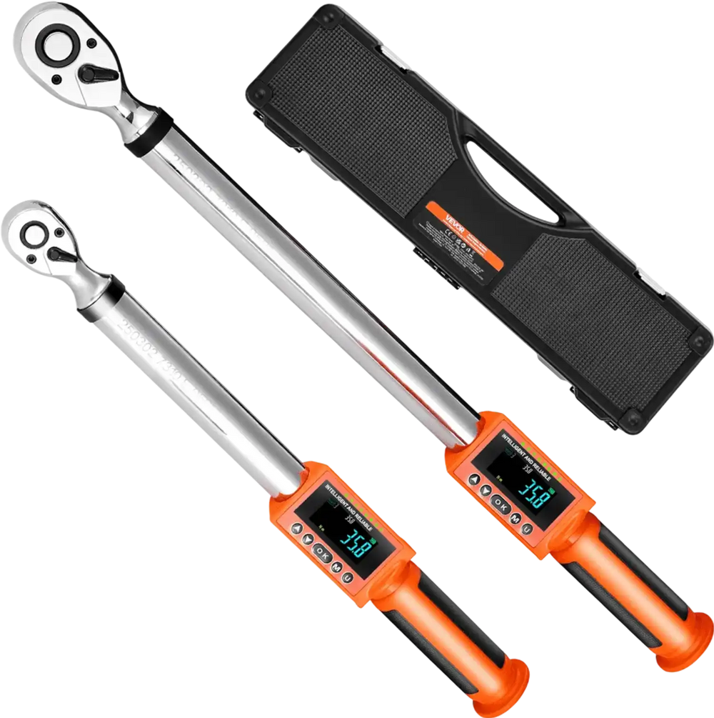 VEVOR Digital Torque Wrench Set, 2 Pieces, 1/2, 3/8 Inch Drive, 72-Tooth, ±2% High Accuracy Electronic Torque Wrench with Preset Value, Buzzer and LED Notification, for Automotive Motorcycle