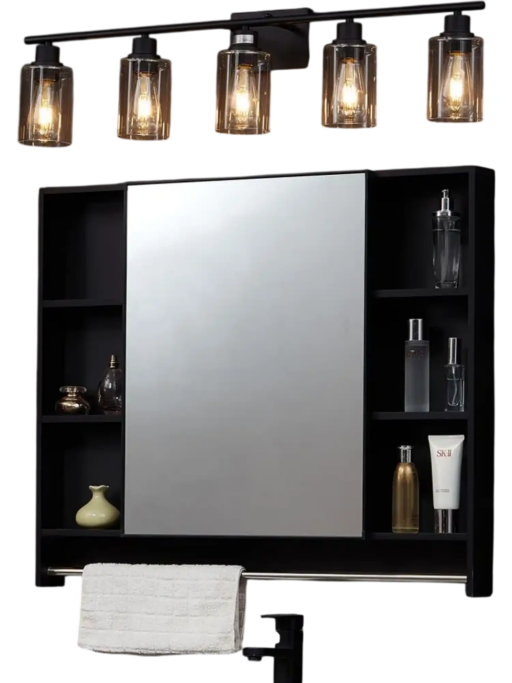 VEVOR 5-Light Bathroom Vanity Lights, 37.1-Inch, Modern Light Fixtures Above Mirror with Clear Glass Shade, 60W, Wall Lighting for Bathroom, Living Room, Bedroom, Hallway, E26 Base (Bulbs Not Included)
