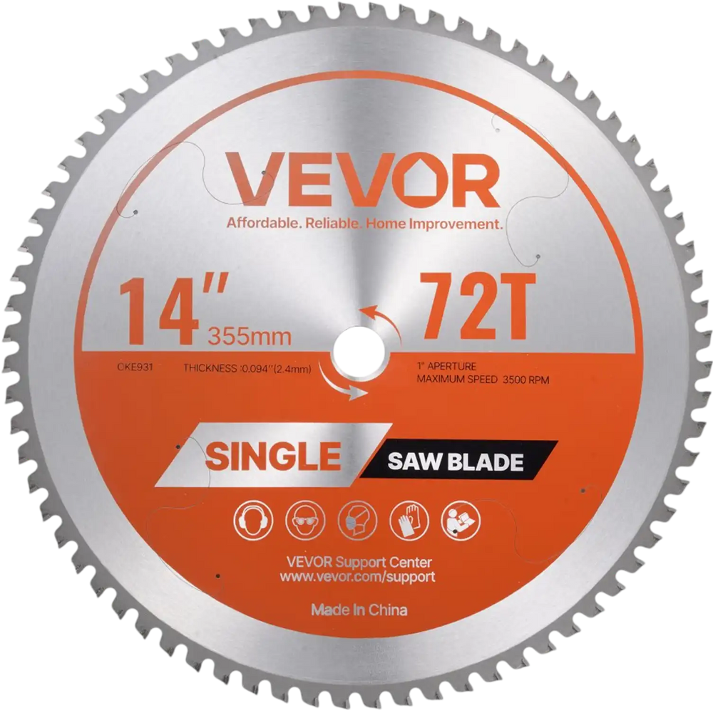 VEVOR Circular Saw Blade, 14 inch Diameter, 72 Sharp Alloy Teeth, 1 inch Arbor, Fine Finish, Metal Cutting Blade for Circular Saw, with Noise-Reducing Heat Vents, for Cutting Steel and Aluminum