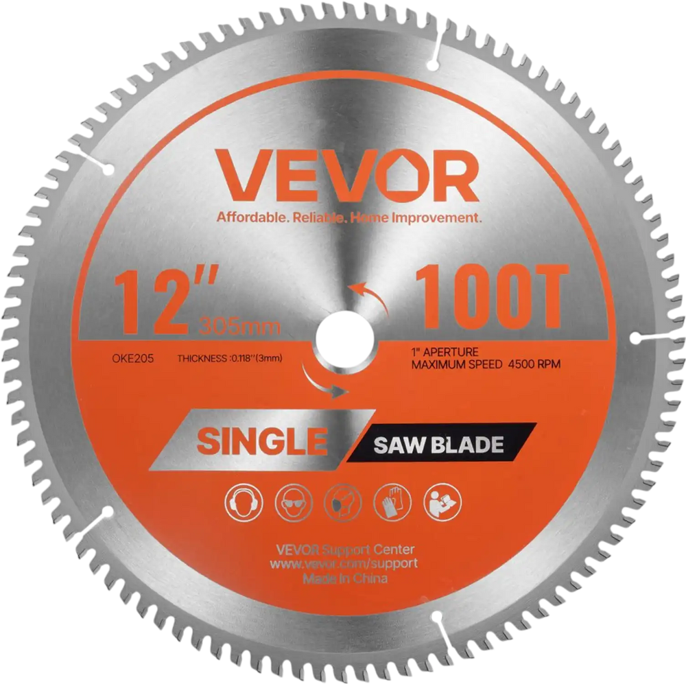 VEVOR Circular Saw Blade, 12 inch Diameter, 100 Sharp Alloy Teeth, 1 inch Arbor, Fine Finish, Aluminum Cutting Blade for Circular Saw, with Noise-Reducing Heat Vents, for Cutting Steel and Metal