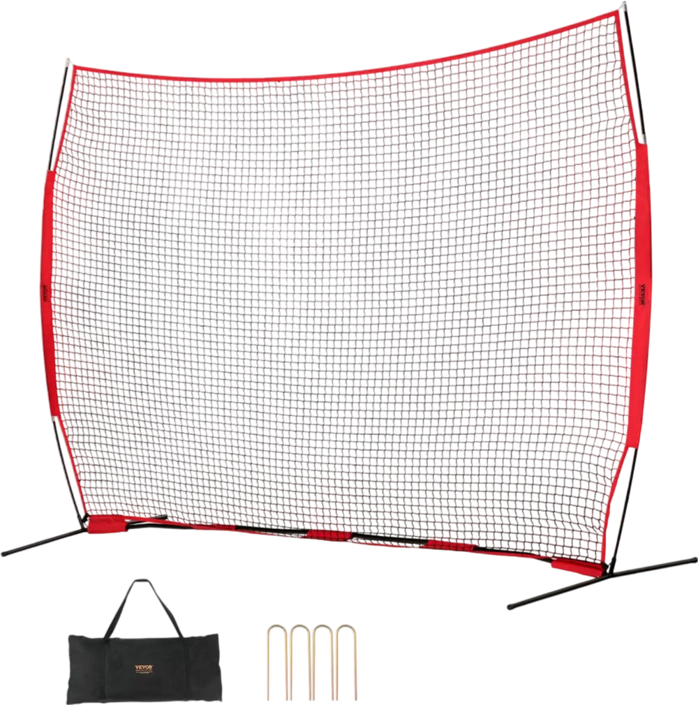 VEVOR Barricade Backstop Net, 12x9 ft Ball Sports Barrier Netting, Portable Practice Equipment with Carry Bag, Protection Screen for Baseball Softball Lacrosse Soccer Hockey Training, for Backyard