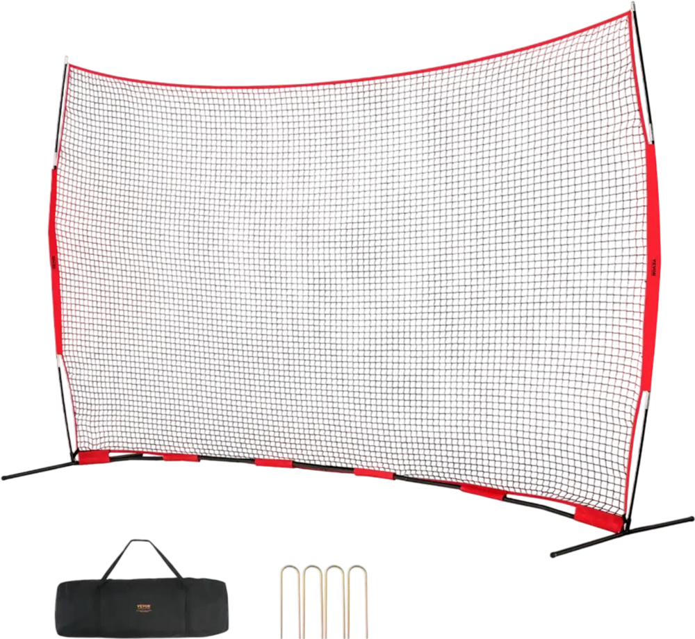 VEVOR Barricade Backstop Net, 16x10 ft Ball Sports Barrier Netting, Portable Practice Equipment with Carry Bag, Protection Screen for Baseball Softball Lacrosse Soccer Hockey Training, for Backyard
