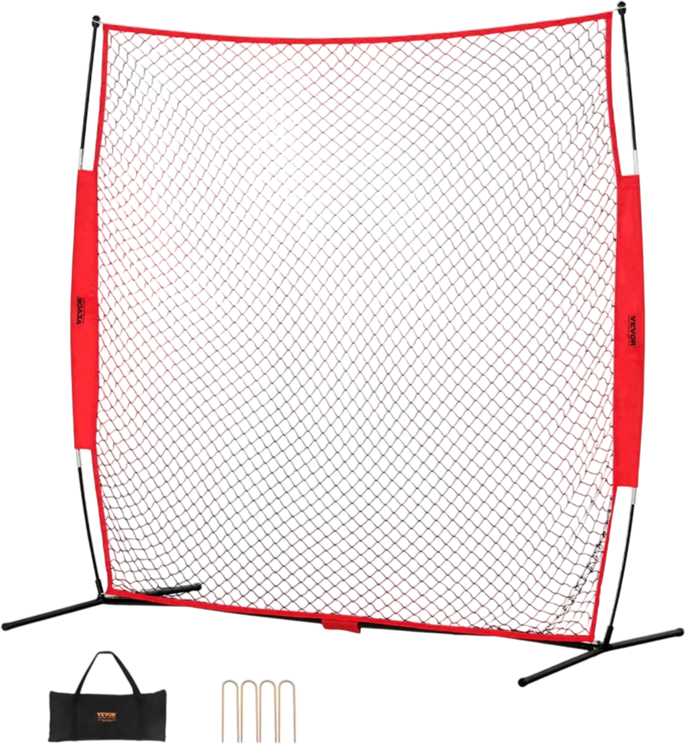 VEVOR Barricade Backstop Net, 7x7 ft Ball Sports Barrier Netting, Portable Practice Equipment with Carry Bag, Protection Screen for Baseball Softball Lacrosse Soccer Hockey Training, for Backyard