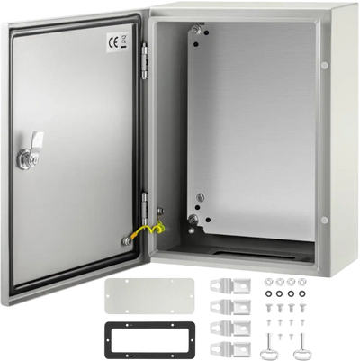 VEVOR Carbon Steel Electrical Box, 16x12x6 inches, Hinged Cover, IP66 Waterproof & Dust Resistant, Suitable for Outdoor Use, Includes Mounting Plate