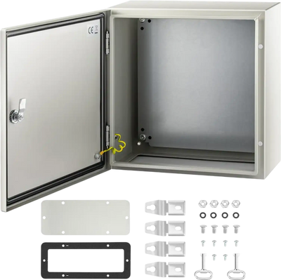 VEVOR NEMA Steel Enclosure, 16 x 16 x 8\'\' NEMA 4X Steel Electrical Box, IP66 Waterproof & Dustproof, Outdoor/Indoor Electrical Junction Box, with Mounting Plate