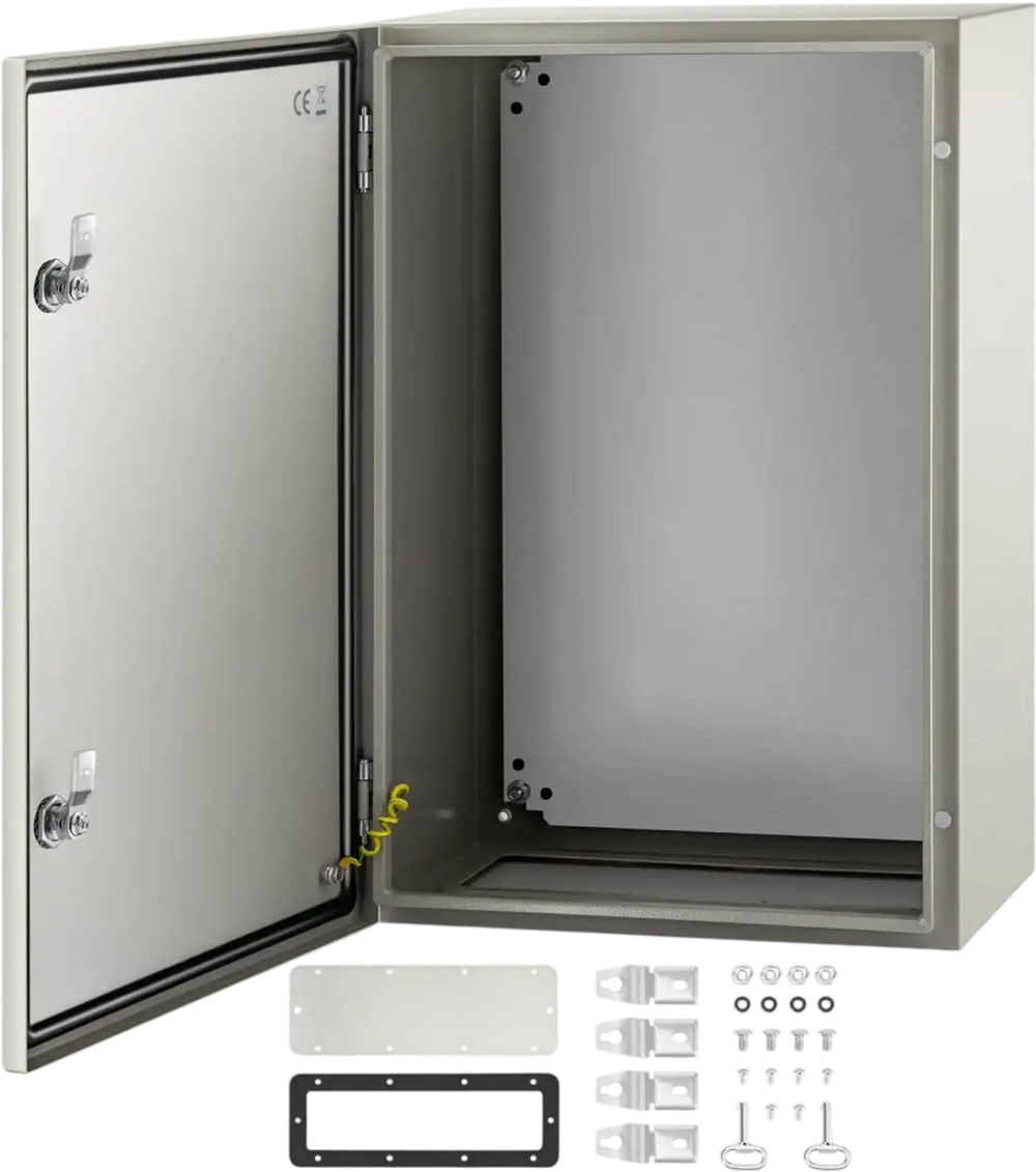 VEVOR NEMA Steel Enclosure, 24 x 16 x 10\'\' NEMA 4X Steel Electrical Box, IP66 Waterproof & Dustproof, Outdoor/Indoor Electrical Junction Box, with Mounting Plate
