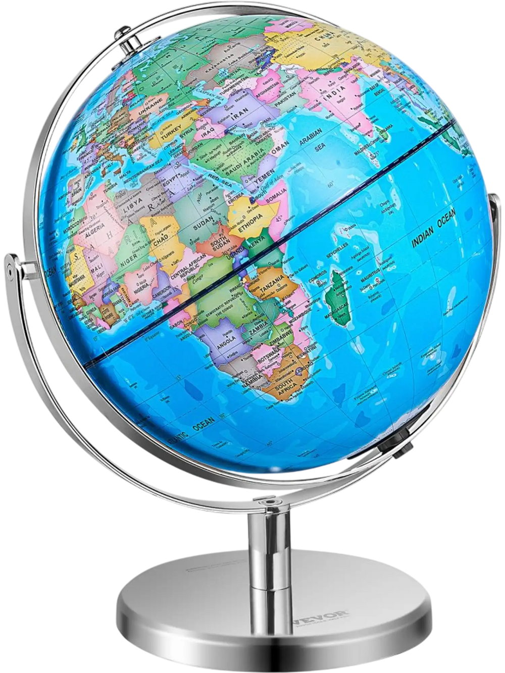 VEVOR Rotating World Globe with Stand, 13 in/330.2 mm, Educational Geographic Globe with Precise Time Zone ABS Material, 720° Spinning Globe for Kids Children Learning Classroom Geography Education