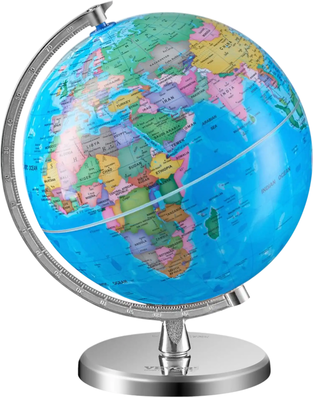 VEVOR Rotating World Globe with Stand, 8 in/203.2 mm, Educational Geographic Globe with Precise Time Zone ABS Material, 360° Spinning Globe for Kids Children Learning Classroom Geography Education