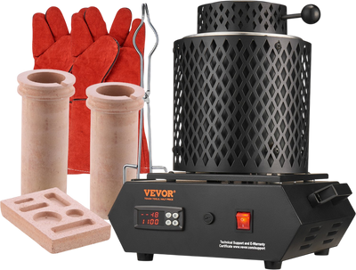 VEVOR Gold Melting Furnace, 1350W, 2102 ℉ Max Temperature, Digital Electric Melting Furnace with 1 kg and 3 kg Ceramic Crucibles, Crucible Tongs, and Gloves, for Gold, Silver, Aluminum, Copper