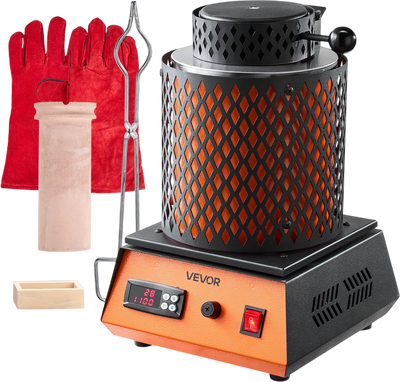 VEVOR Electric Melting Furnace, 1350W Electric Metal Smelter Foundry, 2102℉/1150℃ Metal Smelting Machine with 3kg Ceramic Crucible, Gold Smelting Kit for Jewelry Making, Metal Bars, Metal Components