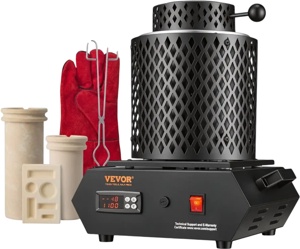 VEVOR Gold Melting Furnace, 1350W, 2102 ℉, PID Digital Electric Melting Furnace with 1 kg and 3 kg Ceramic Crucibles, Insulated Gloves, Crucible Tongs and Tray, for Gold, Silver, Aluminum, Copper