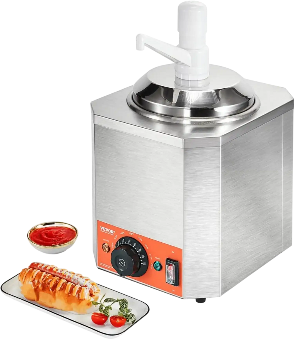 VEVOR Electric Cheese Dispenser with Pump, 2.3 Qt Commercial Hot Fudge Warmer, Plastic Pump Dispenser, 86-230℉ Temp Adjustable Nacho Cheese Sauce Warmer, for Hot Fudge Cheese Caramel