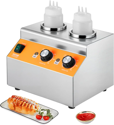 VEVOR Electric Bottle Warmer with Bottles, 0.8x2 LCommercial Cheese Dispenser, Hot Fudge Warmer 86-185℉ Temp Adjustable, Plastic Double Bottles Nacho Cheese Warmer, for Hot Fudge Cheese Caramel