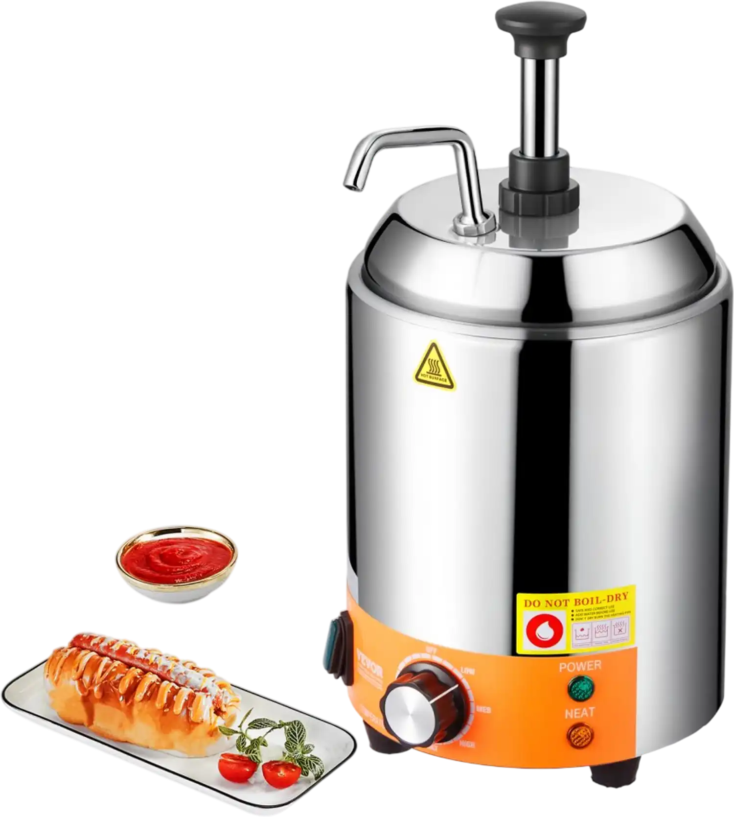 Vevor Cheese Dispenser 2.4L Commercial Hot Fudge Warmer with Stainless Steel Pump New